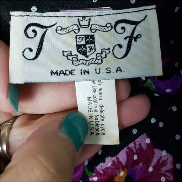 Vintage- Deadstock Black&purple floral midi dress with tie waist feature - Picture 5 of 5